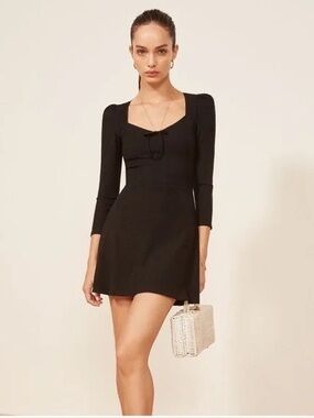 Reformation Annabella Black Ribbed Silhouette Mini Dress Women’s Medium